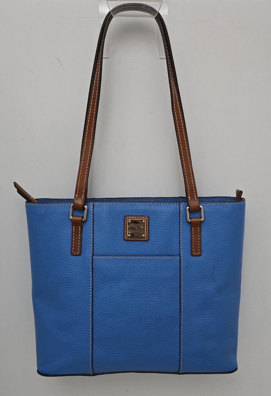 Dooney & Bourke Lexington Tote Sky Blue Pebbled Leather Shoulder Bag Tan Trim